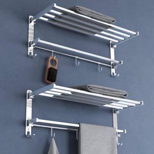 Plantex Dual Folding Towel Rack/Holder/Towel Stand/Hanger/Towel Bar for Bathroom Silver - Chrome Towel Holder