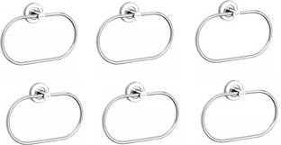 Prestige Stainless Steel Oval Towel Ring for Bathroom/Napkin-Towel Hanger- Pack of 6 SILVER Towel Holder