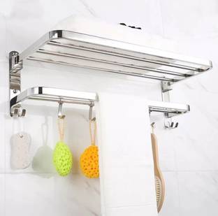 iSTAR 304 Grade 24" Dual Folding Towel Rack/stand for Bathroom/Bathroom Accessories Silver Towel Holder