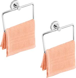 MOTIQO Stainless Steel Towel Ring for Bathroom/Wash Basin/NapkinHanger(Rectangle,Set-2) Chrome Finish, Silver Towel Holder