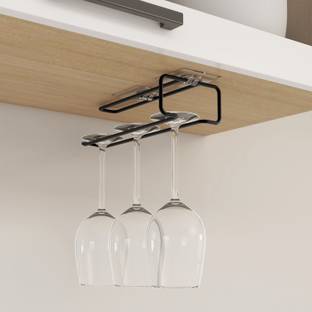 Plantex 3 in 1 Self-Adhesive Wall Mounted Napkin Holder/Tissue Paper/Wine Glass Holder Black Towel Holder
