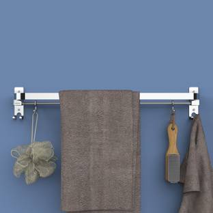 Plantex 304 Grade Stainless Steel Dual Towel Rod with Hooks/Towel Rack for Bathroom/Towel Bar/Hanger/Bathroom Accessories (24 Inch) Chrome Finish Towel Holder