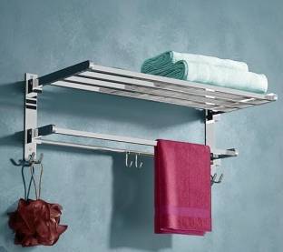 GLOXY by GLOXY Folding Rack for Bathroom/Towel Stand/Hanger/Bathroom Accessories Silver Towel Holder