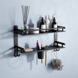 GLOXY by GLOXY 2 Layer Multipurpose Shelf with Double Soap Dish & Toothbrush/toothpaste holder BLACK Towel Holder