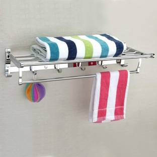 Plantex Premium Stainless Steel Folding Towel Rack for Bathroom(2 Feet Long) Towel Stand/Towel Hanger/Towel Holder/Bathroom Accessories for Home Silver Towel Holder