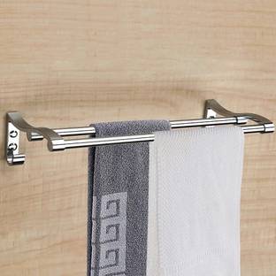 Filox New Look Double Rod Towel Rod Silver Towel Holder Stainless Steel 24" Towel Rack Cum Towel Bar | Bathroom Towel Rod rack | Wall Mounted Hand Towel Rail for Kitchen and Washroom | Towel Hanger | Bathroom Accessories Silver Towel rack Silver Towel Holder