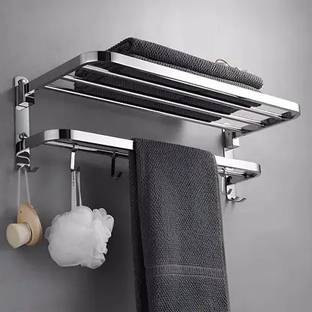 GLOXY by GLOXY Stainless Steel Folding 24 Inches Large Towel Rack for Bathroom Storage Rack Silver Towel Holder