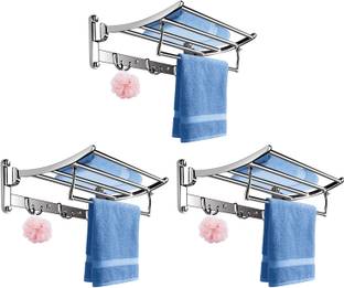 Garbnoire Platinum Stainless Steel Folding Towel Rack 2 feet Long with Chrome Finish for Bathroom Accessory ( Pack of 3 ) Silver Towel Holder