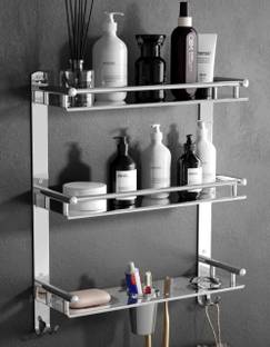 pizmo by PIZMO 3 Layer Multipurpose Bathroom Shelf STEEL Towel Holder