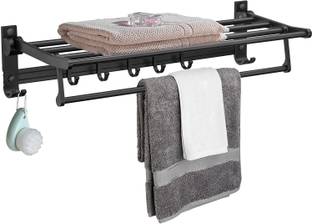 Plantex Space Aluminum Folding Towel Rack/Towel Stand/Hanger/Bathroom Accessories (24 Inches) Black Towel Holder