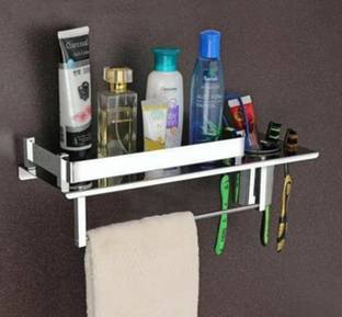 iSTAR Stainless Steel 3 in 1 Bathroom Shelf/Rack/Towel Hanger/Toothbrush Holder/Towel Rod/Bathroom Accessories Stainless Steel Toothbrush Holder ,SS-304 Steel Towel Holder (Stainless Steel) Silver Towel Holder