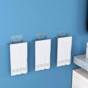 Plantex Self Adhesive Towel Holder/Napkin Hanger/Towel Ring for Bathroom- Pack of 3 Silver, Chrome Towel Holder