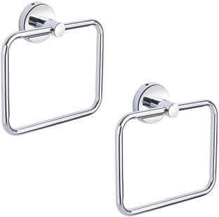 iSTAR Square Pipe ring Stainless Steel Towel Ring/Napkin Ring/ Bathroom Towel Holder/Towel Hanger with Chrome Finish Pack of 2 Silver Towel Holder