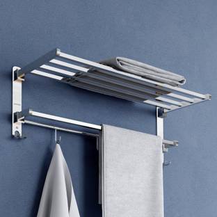 Plantex Dual Folding Towel Rack 24 Inch/Towel Stand Hanger Bar for Bathroom Accessories Silver-Chrome Towel Holder