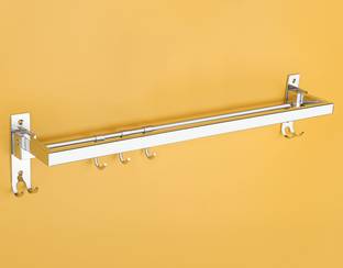 iSTAR 304 new design Stainless Steel Folding Rod with Hooks for Bathroom(24")(pack-1) silver Towel Holder