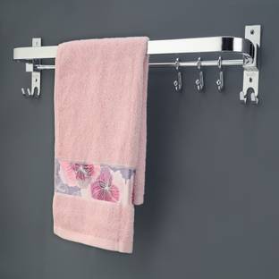 GLOXY Stainless Steel 24 Inch Foldable Bathroom Towel Rod with Hooks | Towel Rod
