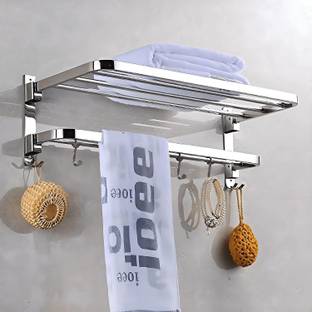Plantex New Look Stainless Steel 304 Grade Dual Folding Towel Rack for Bathroom/Towel Stand/Hanger/Bathroom Accessories (24 Inch-Chrome) Silver Towel Holder