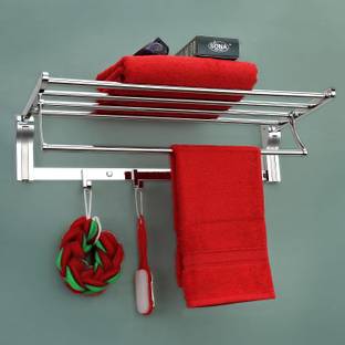 Plantex Folding Rack for Bathroom/Stand/Hanger(24 Inch-Matt-) Silver Towel Holder