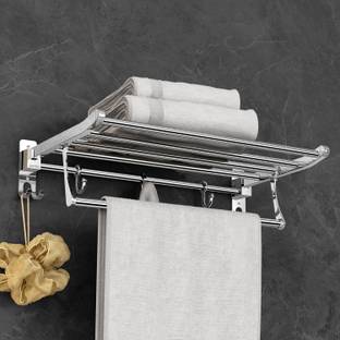 Plantex Eco Stainless Steel Folding Towel Rack/Towel Stand/Hanger Bathroom Accessories (18 Inches) Chrome Finish Towel Holder