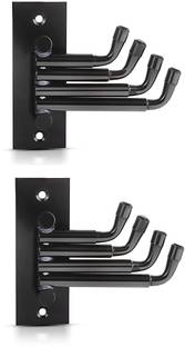 iSTAR 4-Pin Steel Hooks (2 Pack) + 4-Shelf Black Stainless Steel Wall Shelf Stainless Steel Wall Shelf