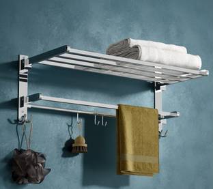 SteelHaven Folding Rack for /Stand/Hanger/Bathroom Accessories 24 inch 2 Bar Towel Rod