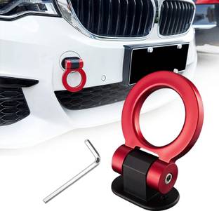 AutoBizarre Car Dummy Red Tow Hook Round O-Shaped Vehicle Towing Hook for Car Decoration Front and Rear Mount Towing Hook