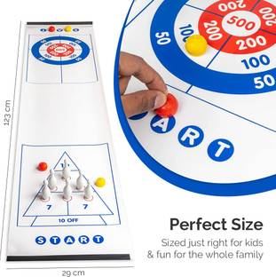 BKDT Marketing 6pc Sliding Bowling, 4pc Curling Strikers & 1pc Playing Mat - Bowling 2in1 Game Bowling