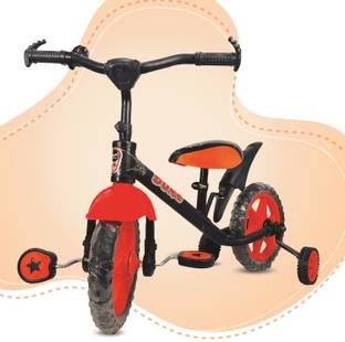EVOSHINE Dash Star Bicycle for Kids with Pillion Wheels Smart Plug /Boys/Girls (Orange) 12 T (inch) Recreation Cycle