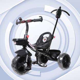 Stepupp STEPUP GROW BABY TRICYCLE WITH BASKET AND PARENT HANDLE BLACK COLOUR FOR KIDS stp handle for kids-07 Tricycle