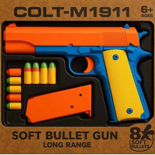 Kidzkollection Toy Dart Gun with Soft Bullets, Ejecting Magazine, Pull Back Action