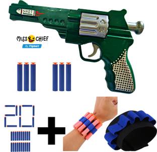 Miss & Chief Pistol Soft Blaster Bullet Shooting Gun Toy & 26 Foam Dart, 1 HandStrap for Dart Guns & Darts