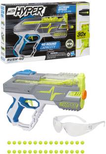 Nerf Hyper Rush-40 Pump-Action Blaster, 30 Hyper Rounds, Holds Up to 40 Rounds Guns & Darts
