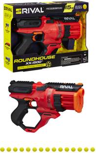 Nerf Rival Roundhouse XX-1500 Red Blaster, Clear Rotating Chamber Loads Rounds into Barrel, 5 Integrated Magazines, 15 Rival Rounds Guns & Darts