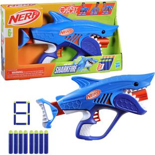 Nerf Junior Wild Sharkfire, Easy Play Dart Blaster, 8 Elite Darts, Age 6+ Guns & Darts