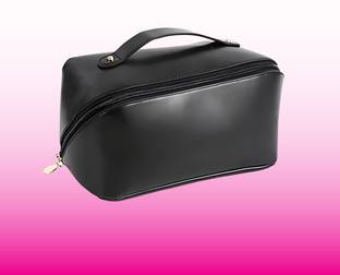 TravelZ Leather Cosmetic Storage Makeup Pouch Organizer Travel Toiletry Kit