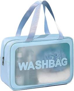 Aibzi Transparent Wash Make Up Bag PVC Waterproof Zippered Cosmetic Bag Blue