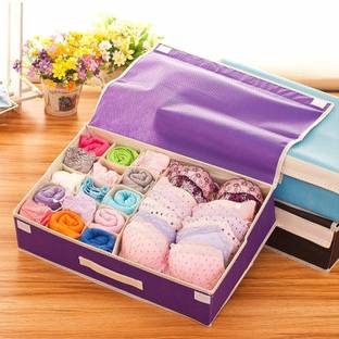 Crownsy Lingerie Storage Organizer With Lid Non-Woven Drawer Dividers Innerwear Storage