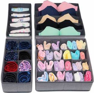 Favria Set Of 4 Foldable Drawer Organizer Dividers, Closet Storage Boxes For Clothing, Shoes, Underwear, Bra, Socks