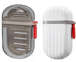 SARVANGAH Travel Transparent and White Soap Dish Box Combo