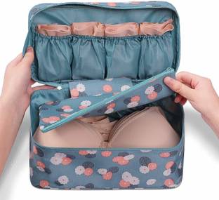 Aibzi Multi Pocket Makeup Organizer Toiletry Bag Travel Toiletry Kit (Blue)