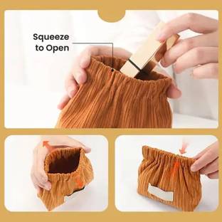 GVJ TRADERS Corduroy Storage Pouch Bag Easy Squeeze Open (White, Blue)