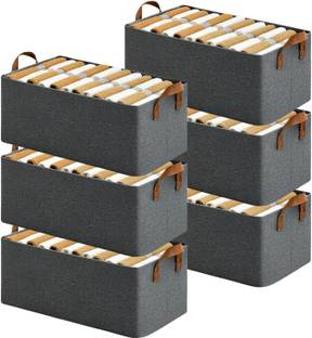VRTREND Storage Box For Clothes 26L PACK OF 6 Metal Frame Wardrobe Organizer for Clothes Storage Box