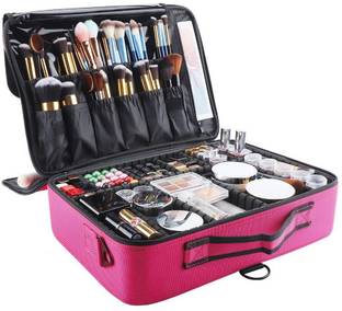 EZLOOT Travel Makeup Bag Artist Storage Brush Box with Adjustable Dividers& Strap for Makeup Accessories Makeup, Jewelry, Multi Purpose Vanity Box Vanity Box
