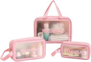 FEXMY Toiletry Bag, Waterproof Zippered Pouch for Women (Set of 3 Bag Pink) Travel Toiletry Kit