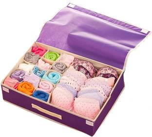 Ryboa Haima Non-Woven 16 Compartment Foldable Innerwear Lingerie Storage Organizer with Lid