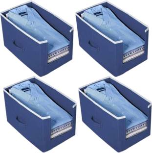 ShubhKraft Shirt Stacker Non Woven Shirt Organizer - Navy Pack of 4