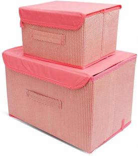 Mteaser Multipurpose Foldable Small & Large Drawer Rectangular Storage Box with Lid and Side Handle Closet Organizer for Clothes Combo of 2