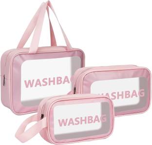 courvey bags 3 PCS Cosmetic Bag Pouch Transparent Pvc Travel Toiletry Makeup Wash Bag (Pink)