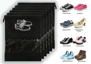 Organity 6 Piece Non Woven Travel Shoe Cover String Bag Organizer Travel Shoes Bag, Black