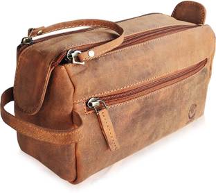 Rustic Town Leather Toiletry Kit - Makeup Organizer - Cosmetic Pouch for Men and Women Travel Shaving Bag